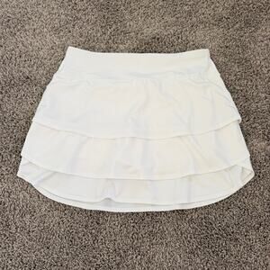 Athleta Women's Medium Tall Swagger Skort White Tiered Ruffle Skirt Pocket